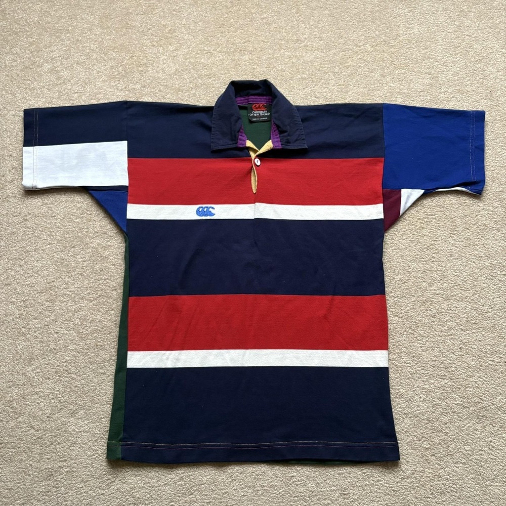 Vintage Canterbury Rugby Shirt Mens Small Multi‎ Color Stripe Made Australia 90s